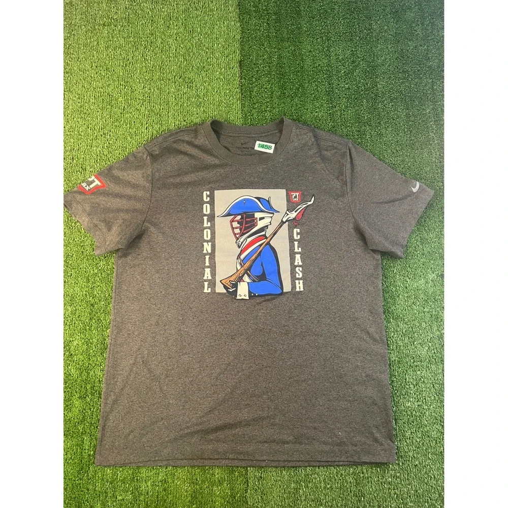 Nike Dri-FIT Mens Large Colonial Clash Lacrosse Graphic T-Shirt Charcoal Grey